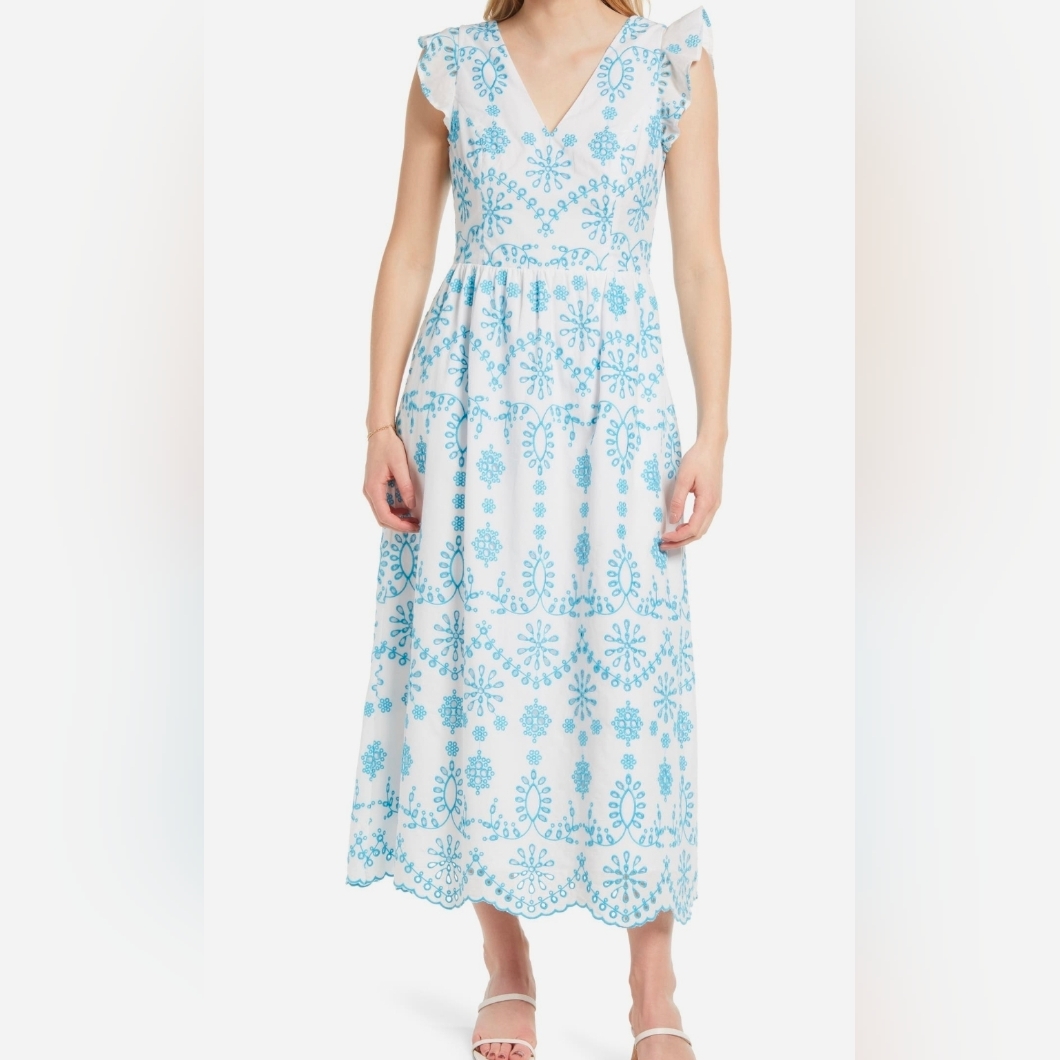 Lillypulitzer 100%Cotton Lillyanne Flutter Aura Blue Days Bloom Eyelet Dress Sz8